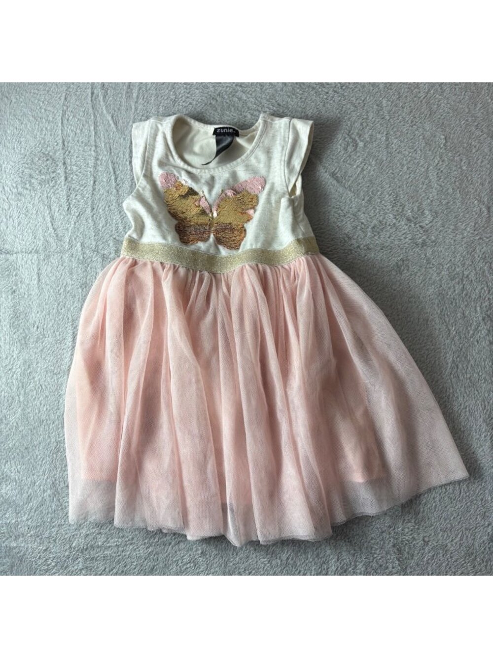 Zunie Butterfly Dress 3T Cotton Tulle Sequin Pink Gold Ballerina